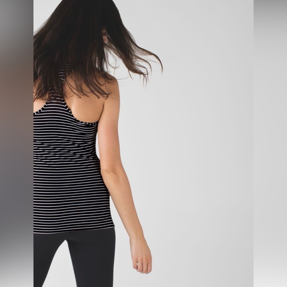 Lululemon Cool Racerback Tank Parallel Stripe Black White Sz 6